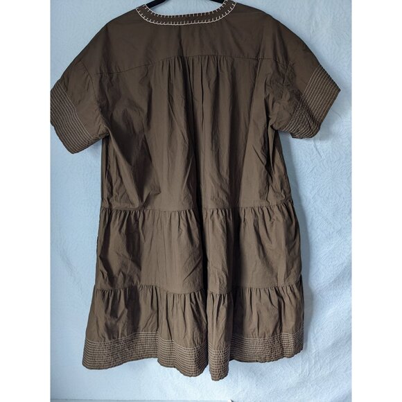 TUCKERNUCK Pomander Place Tiered Short Sleeve Kinsley Mini Dress Pockets Brwn XL - Picture 12 of 12